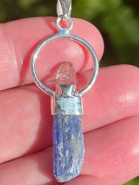 Blue Kyanite and Herkimer Diamond Pendant