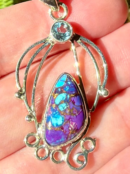 Purple Copper Turquoise and Blue Topaz Pendant - Morganna’s Treasures