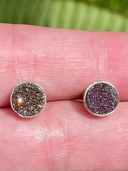 Titanium Aura Quartz Druzy Studded Earrings - Morganna’s Treasures 