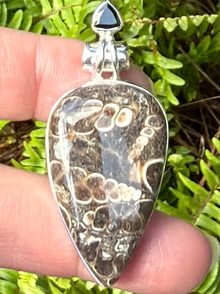 Turritella Agate and Black Onyx Pendant - Morganna’s Treasures