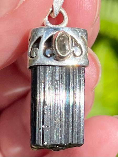 Rough Black Tourmaline and Herkimer Diamond Pendant - Morganna’s Treasures 