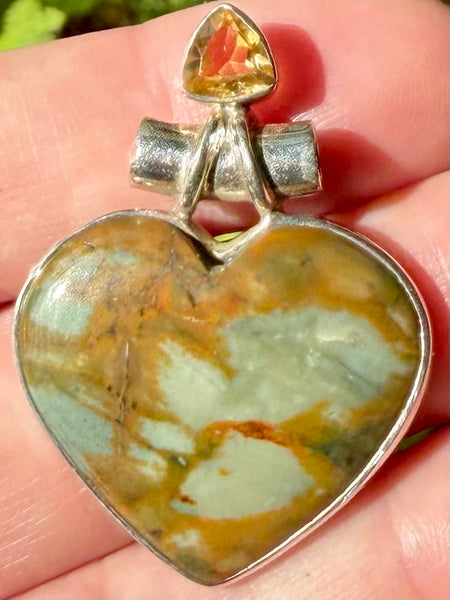 Rocky Butte Picture Jasper and Citrine Heart Pendant - Morganna’s Treasures