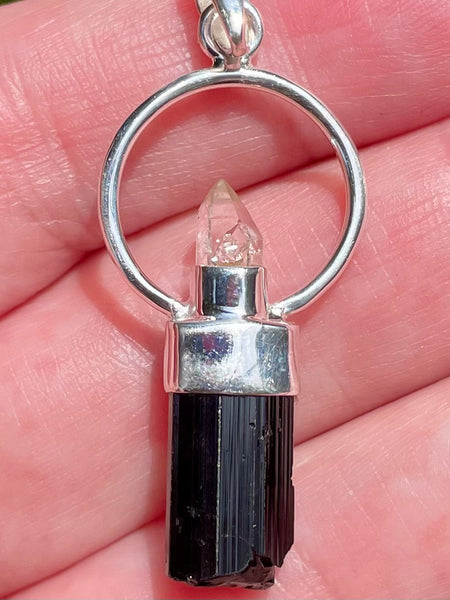 Rough Black Tourmaline and Herkimer Diamond Pendant - Morganna’s Treasures