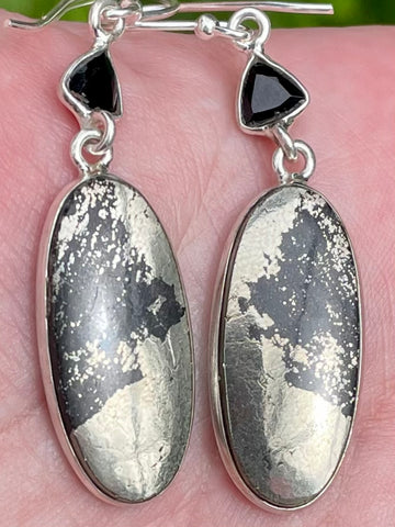 Pyrite in Magnetite (Healer's Gold) and Black Onyx Earrings - Morganna’s Treasures 