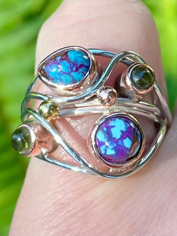 Purple Copper Turquoise and Peridot Ring Size 6 - Morganna’s Treasures 