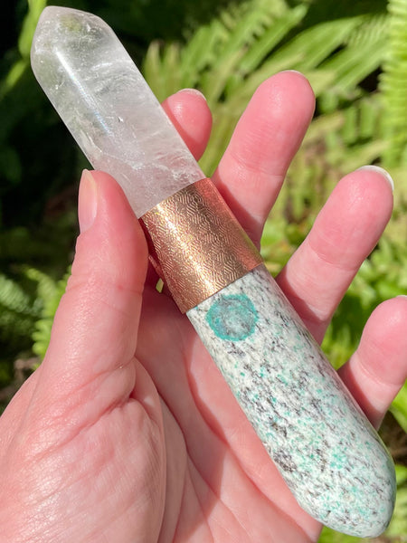 K2 Azurite and Clear Quartz Crystal Massage Wand - Morganna’s Treasures