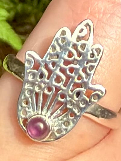 Purple Amethyst Hamsa Hand Ring Size 7.5 - Morganna’s Treasures