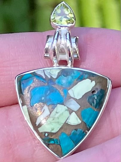 Composite Chrysocolla and Peridot Pendant - Morganna’s Treasures