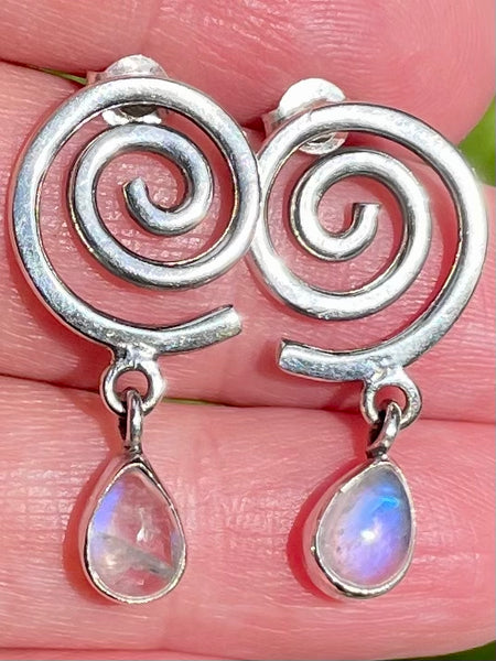 Rainbow Moonstone Spiral Studded Earrings - Morganna’s Treasures 