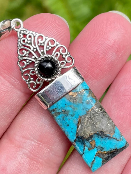 Ithaca Peak Turquoise and Black Onyx Pendant - Morganna’s Treasures 