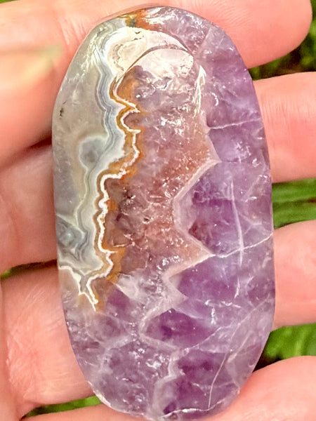 Beautiful Amethyst in Crazy Lace Agate Palm Stone