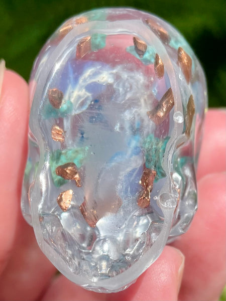 “Ethereal” Turquoise, Opalite, Clear Quartz & Copper Orgonite Skull - Morganna’s Treasures 