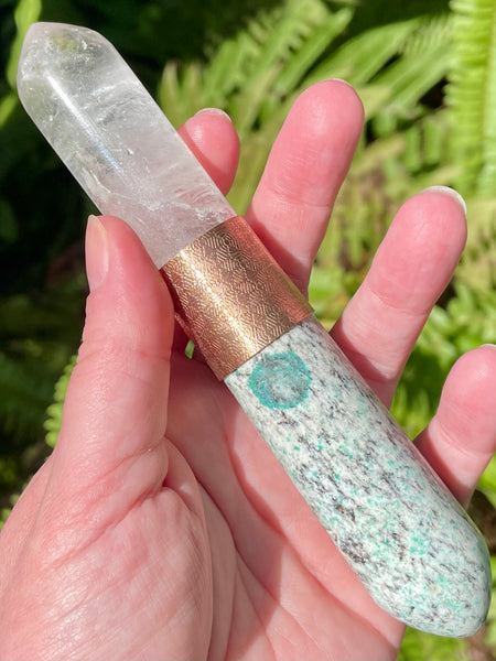 K2 Azurite and Clear Quartz Crystal Massage Wand - Morganna’s Treasures