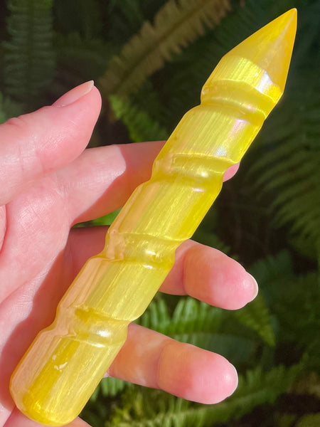 Yellow Aura Selenite Spiral Wand - Morganna’s Treasures