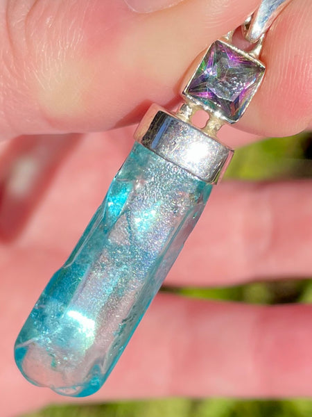 Aqua Aura Quartz and Mystic Topaz Pendant