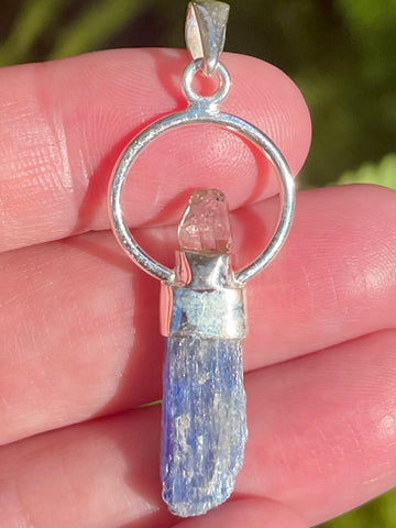 Blue Kyanite and Herkimer Diamond Pendant