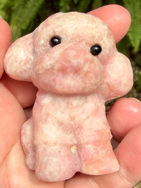Pink Opal Poodle with Black Tourmaline Eyes