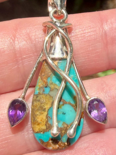 Blue Turquoise and Amethyst Pendant