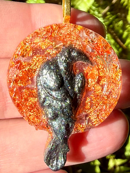 Crow Copper Resin Pendant