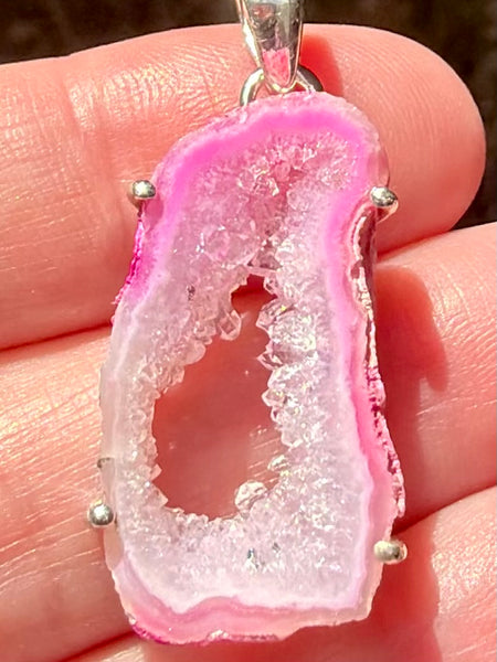 Fleece Pink Agate Geode Druzy Pendant - Morganna’s Treasures