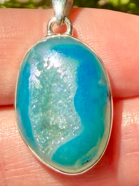 Marine Blue Aura Quartz Druzy Pendant - Morganna’s Treasures