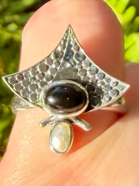 Pearl and Black Onyx Ring Size 8 - Morganna’s Treasures