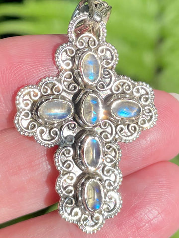 Rainbow Moonstone Cross Pendant - Morganna’s Treasures 