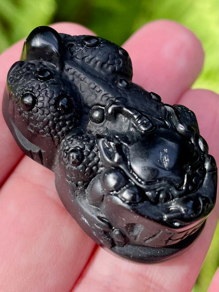 Carved Buddhist Black Obsidian Palm Stone/Pendant - Morganna’s Treasures 