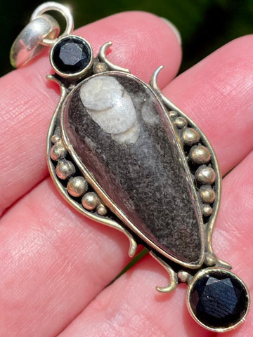 Orthoceras and Black Onyx Pendant - Morganna’s Treasures 