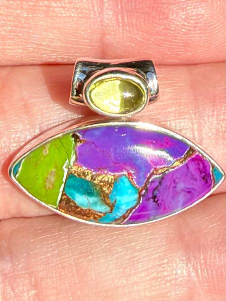 Multi-Colored Copper Turquoise and Peridot Pendant