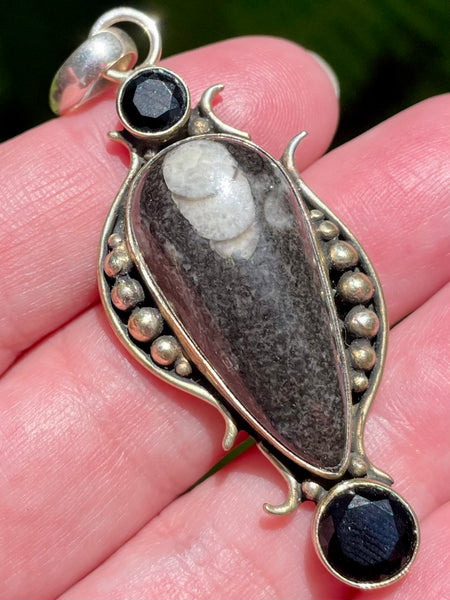 Orthoceras and Black Onyx Pendant - Morganna’s Treasures 