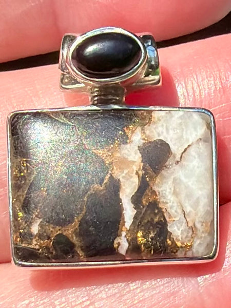 Black Copper Calcite and Black Onyx Pendant