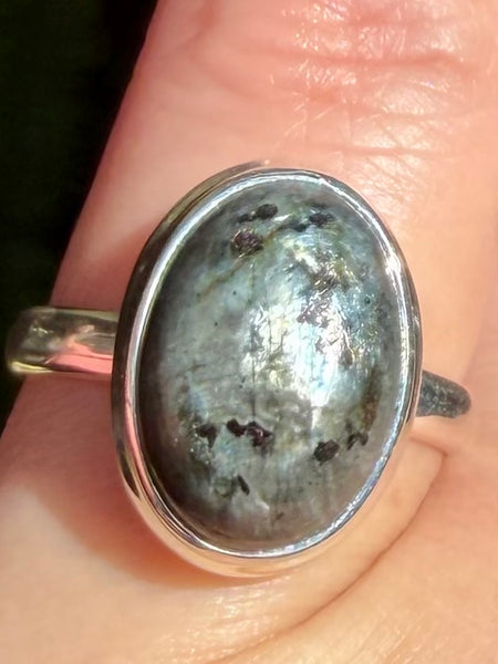 Larvikite (Black Moonstone) Ring Size 7