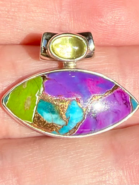 Multi-Colored Copper Turquoise and Peridot Pendant