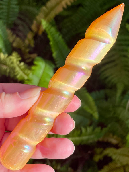 Orange Aura Selenite Spiral Wand - Morganna’s Treasures