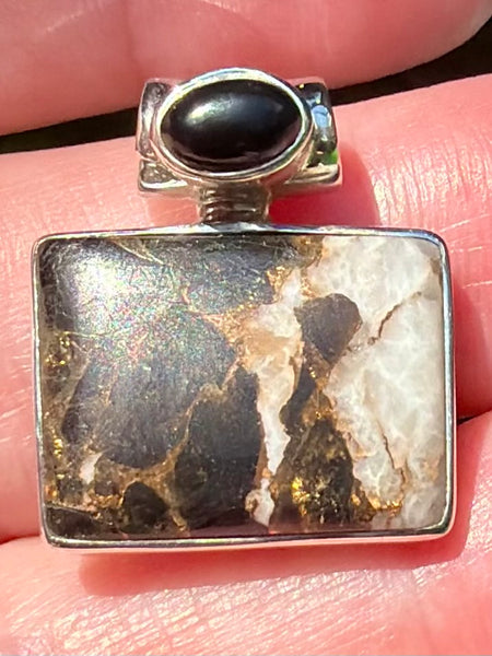 Black Copper Calcite and Black Onyx Pendant