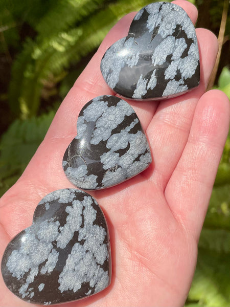 Medium Snowflake Obsidian Heart Palm Stones - Morganna’s Treasures