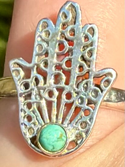 Blue Mohave Turquoise Hamsa Hand Ring Size 7 - Morganna’s Treasures