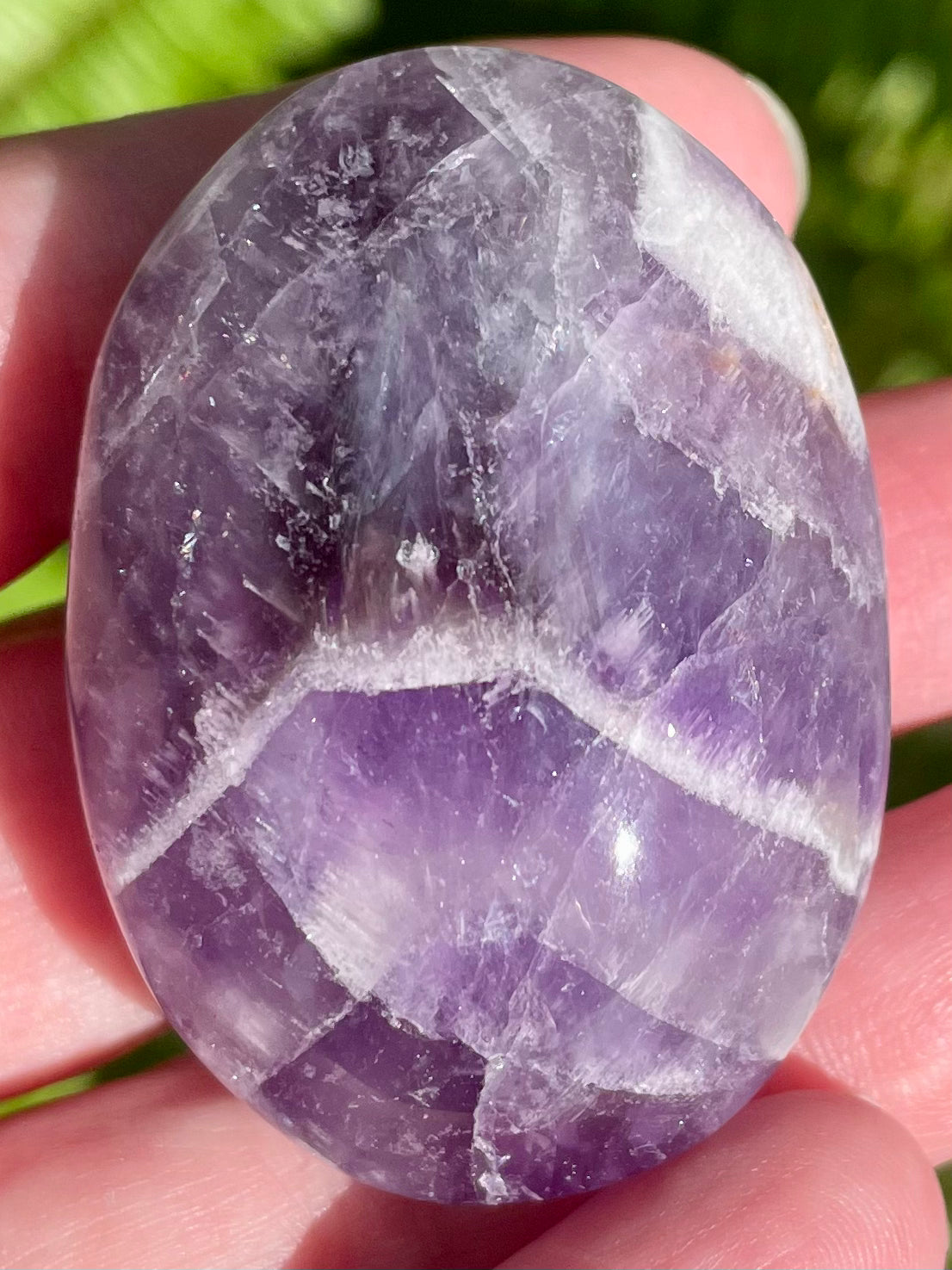 Medium Chevron Amethyst Palm Stone - Morganna’s Treasures 