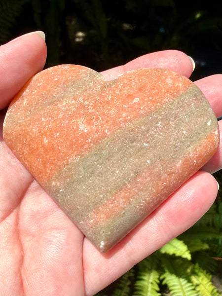 Large Rough Banded Orange Calcite Carved Heart