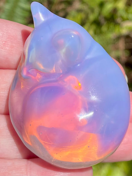 Large Pink Opalite Carved Sleeping Cat - Morganna’s Treasures