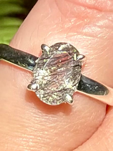 Faceted Tourmalinated Quartz Ring Size 7