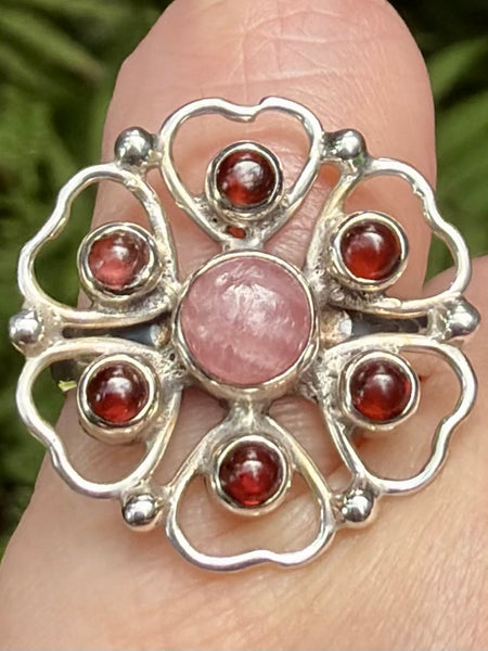 Rhodochrosite and Garnet Ring Size 7.5