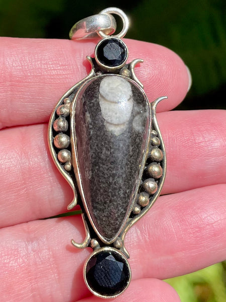 Orthoceras and Black Onyx Pendant - Morganna’s Treasures 