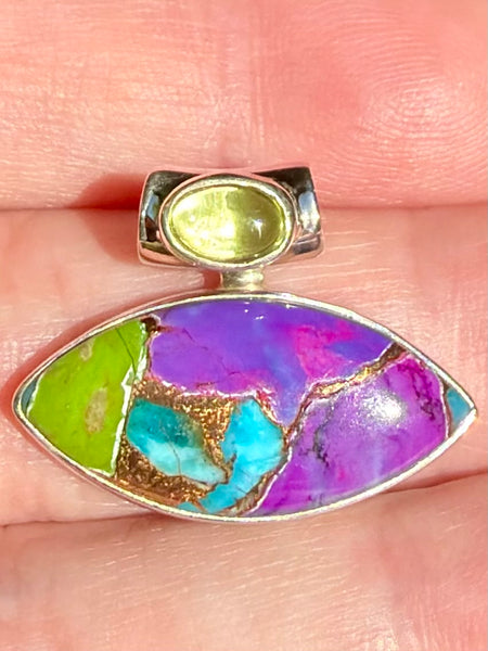 Multi-Colored Copper Turquoise and Peridot Pendant