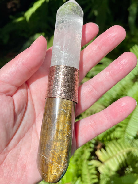 Tigers Eye and Clear Quartz Crystal Massage Wand - Morganna’s Treasures