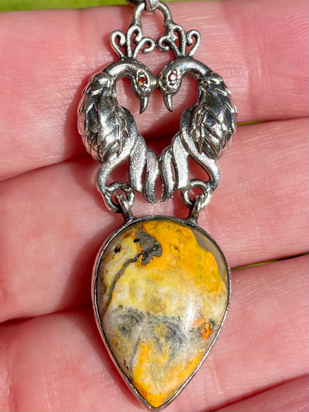 Peacock Bumblebee Jasper and Garnet Pendant - Morganna’s Treasures 