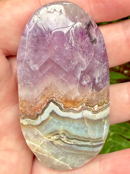 Beautiful Amethyst in Crazy Lace Agate Palm Stone