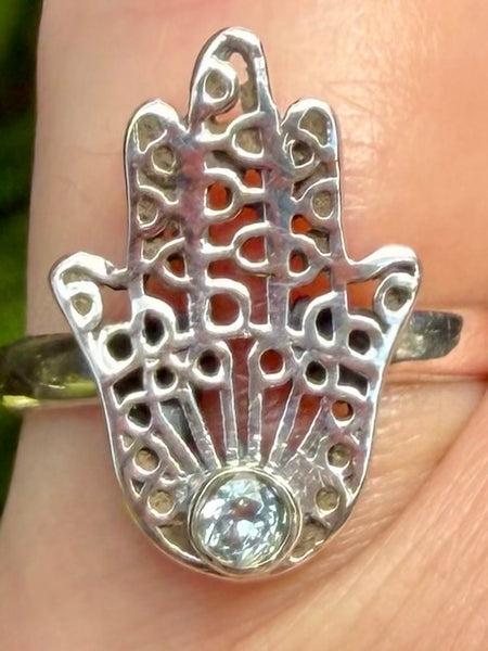 Blue Topaz Hamsa Hand Ring Size 7 - Morganna’s Treasures