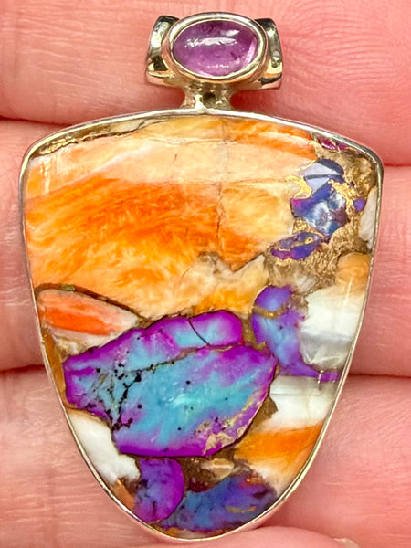 Spiny Oyster in Arizona Turquoise and Amethyst Pendant